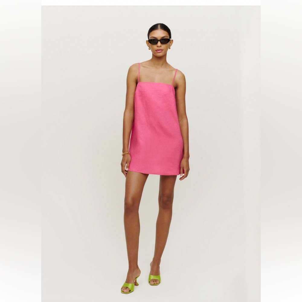 Reformation Aubree Linen Pink Mini Dress